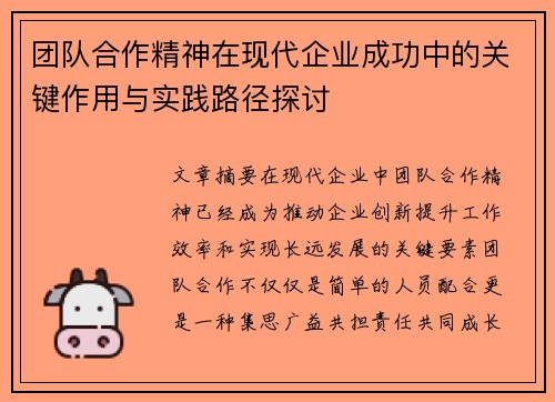 团队合作精神在现代企业成功中的关键作用与实践路径探讨